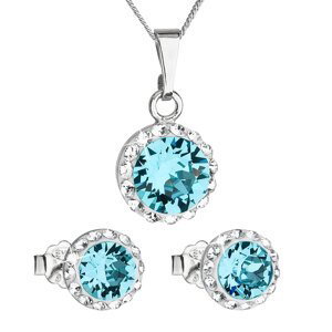 Sada šperků s krystaly Swarovski náušnice, řetízek a přívěsek modré kulaté 39152.3