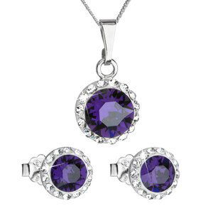 Sada šperků s krystaly Swarovski náušnice, řetízek a přívěsek fialové kulaté 39152.3 purple