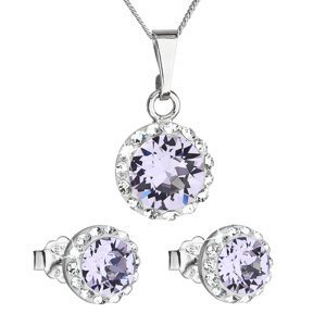 Sada šperků s krystaly Swarovski náušnice, řetízek a přívěsek fialové kulaté 39152.3 violet