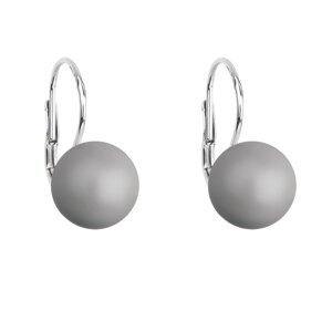 Stříbrné náušnice visací s perlou Swarovski šedé kulaté 31143.3 pastel grey