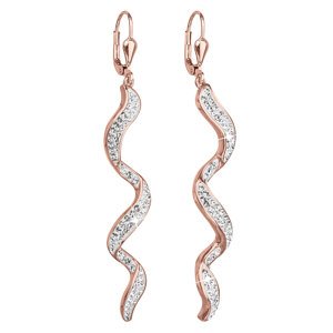 Stříbrné náušnice visací s krystaly Swarovski bílé vlnky 31175.1 krystal rose gold