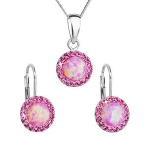 Sada šperků se syntetickým opálem a krystaly Swarovski náušnice a přívěšek růžové kulaté 39160.3