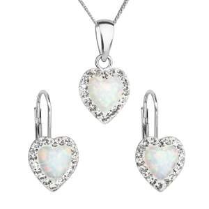 Sada šperků se syntetickým opálem a krystaly Swarovski náušnice a přívěšek bílé srdce 39161.1