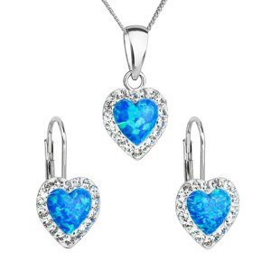 Sada šperků se syntetickým opálem a krystaly Swarovski náušnice a přívěšek modré srdce 39161.1