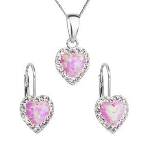 Sada šperků se syntetickým opálem a krystaly Swarovski náušnice a přívěšek světle růžové srdce 39161.1