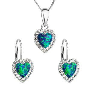 Sada šperků se syntetickým opálem a krystaly Swarovski náušnice a přívěšek zelené srdce 39161.1