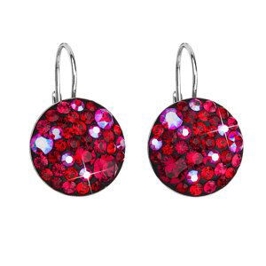 Stříbrné náušnice visací s krystaly Swarovski červené kulaté 31183.3 cherry