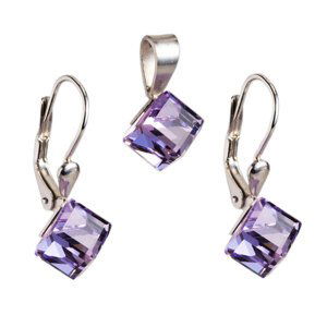 Sada šperků s krystaly náušnice a přívěsek fialová kostička 39068.3