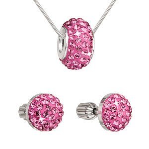 Sada šperků s krystaly náušnice a přívěsek růžové kulaté 39200.3