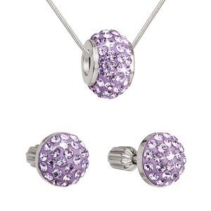 Sada šperků s krystaly náušnice a přívěsek fialové kulaté 39200.3