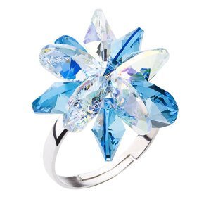 Stříbrný prsten s krystaly Swarovski modrá kytička 35024.3