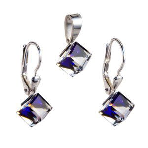 Sada šperků s krystaly náušnice a přívěsek modrá kostička 39068.5 bermuda blue