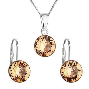 Sada šperků s krystaly Swarovski náušnice, řetízek a přívěsek zlaté kulaté 39140.3 light colorado topaz