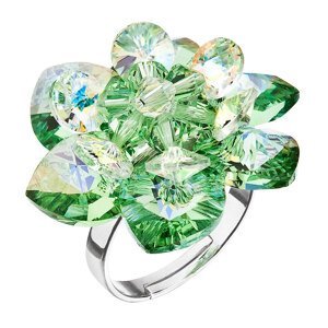 Stříbrný prsten s krystaly Swarovski zelená kytička 75001.3