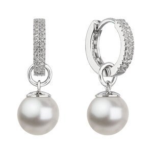 Stříbrné visací náušnice kroužky s bílou perlou 31298.1