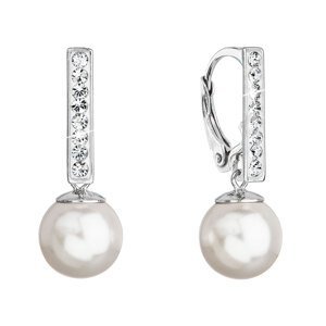 Stříbrné visací náušnice se Swarovski perlou a krystaly 71121.1 bílé