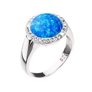 Stříbrný prsten se syntetickým opálem a krystaly Swarovski modrý 35060.1
