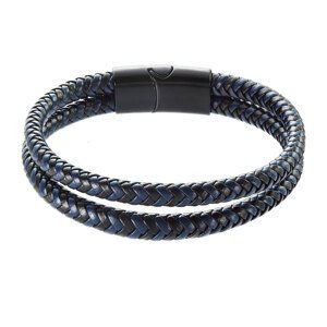 Náramek pánský s koženkovými pásky a sponou na magnet 43035.3 černý/modrý
