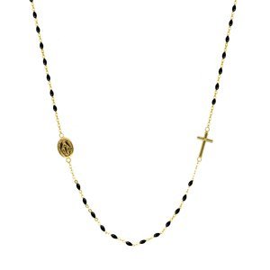 Zlatý 14 karátový náhrdelník růženec s křížem a medailonkem s Pannou Marií RŽ02 černý