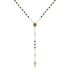 Zlatý 14 karátový náhrdelník růženec s křížem a medailonkem s Pannou Marií RŽ03 černý