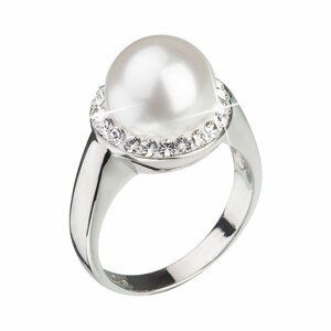 Stříbrný prsten s krystaly Swarovski a bílou perlou 35021.1