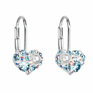 Stříbrné náušnice visací s krystaly Swarovski modré srdce 31125.9