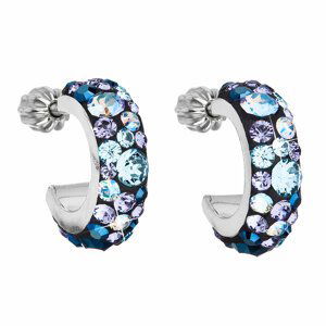 Stříbrné náušnice kruhy s krystaly Swarovski modrý půlkruh 31118.3 blue style