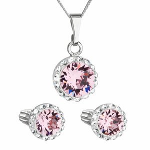 Sada šperků s krystaly Swarovski náušnice, řetízek a přívěsek růžové kulaté 39352.3 light rose