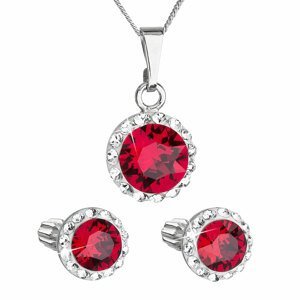 Sada šperků s krystaly Swarovski náušnice, řetízek a přívěsek červené kulaté 39352.3