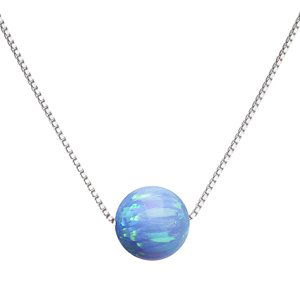Stříbrný náhrdelník se syntetickým opálem světle modrý kulatý 12044.3 lt.blue