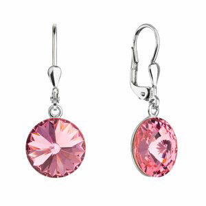 Stříbrné náušnice visací s krystaly Swarovski růžové kulaté 71144.3 rose