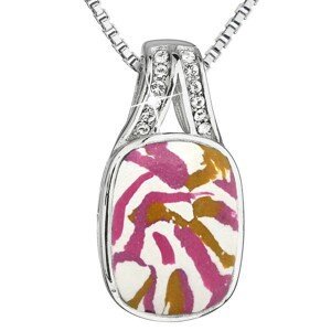 Stříbrný náhrdelník růžovobílý mramor s krystaly 72064.1