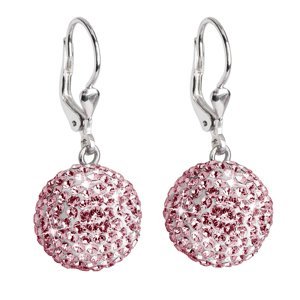 Stříbrné náušnice visací s krystaly Swarovski růžové kulaté 31109.3 indian pink