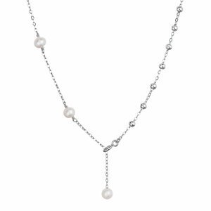 Stříbrný náhrdelník s třemi říčními perlami na řetízku a stříbrnými kuličkami 22042.1