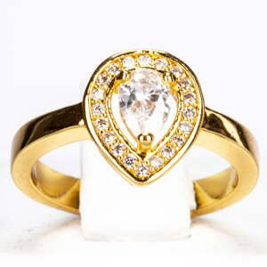 Pozlacený Slitinový Prsten s Bílým Zirkonem, Velikost: 50-51