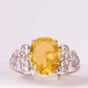 Bílým Zlatem Pozlacený Slitinový Prsten se Žlutým Emporia® Křišťálem, Velikost: 49-48
