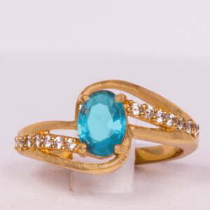 Pozlacený Slitinový Prsten s Modrým Emporia® Křišťálem, Velikost: 49-48