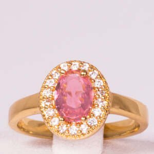 Pozlacený Slitinový Prsten s Růžovým Emporia® Křišťálem, Velikost: 50-51