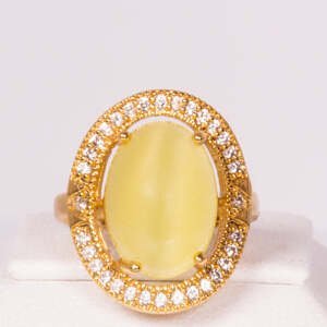 Pozlacený Slitinový Prsten s Bílým Emporia® Křišťálem, Velikost: 49-48