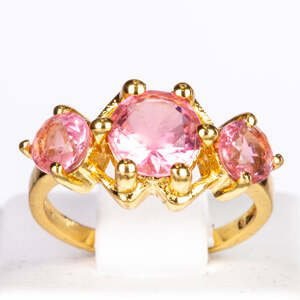 Pozlacený Slitinový Prsten s Růžovým Emporia® Křišťálem, Velikost: 50-51