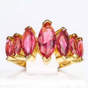 Pozlacený Slitinový Prsten s Růžovým Emporia® Křišťálem, Velikost: 49-48