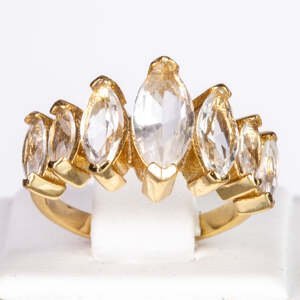 Pozlacený Slitinový Prsten s Bílým Emporia® Křišťálem, Velikost: 50-51