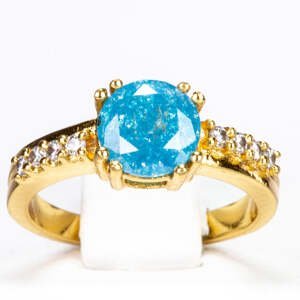 Pozlacený Slitinový Prsten s Modrým Emporia® Křišťálem a Bílým Emporia® Křišťálem, Velikost: 49-48