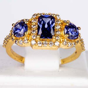 Pozlacený Slitinový Prsten s Modrým Emporia® Křišťálem a Bílým Emporia® Křišťálem, Velikost: 50-51