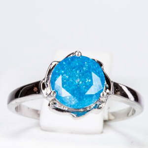 Pozlacený Slitinový Prsten s Modrým Emporia® Křišťálem, Velikost: 50-51
