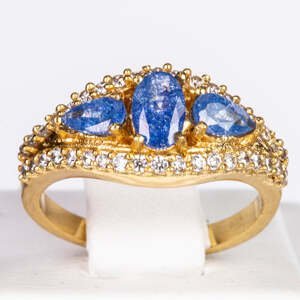 Pozlacený Slitinový Prsten s Modrým Emporia® Křišťálem a Bílým Emporia® Křišťálem, Velikost: 50-51