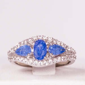 Bílým Zlatem Pozlacený Slitinový Prsten s Modrým Emporia® Křišťálem, Velikost: 50-51