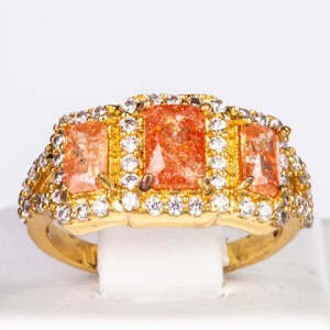 Pozlacený Slitinový Prsten s Oranžovým Emporia® Křišťálem a Bílým Emporia® Křišťálem, Velikost: 49-48