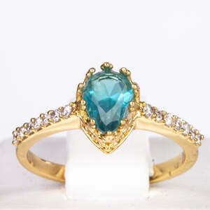 Pozlacený Slitinový Prsten s Modrým Emporia® Křišťálem a Bílým Emporia® Křišťálem, Velikost: 49-48