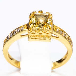 Pozlacený Slitinový Prsten se Žlutým Emporia® Křišťálem a Bílým Emporia® Křišťálem, Velikost: 50-51